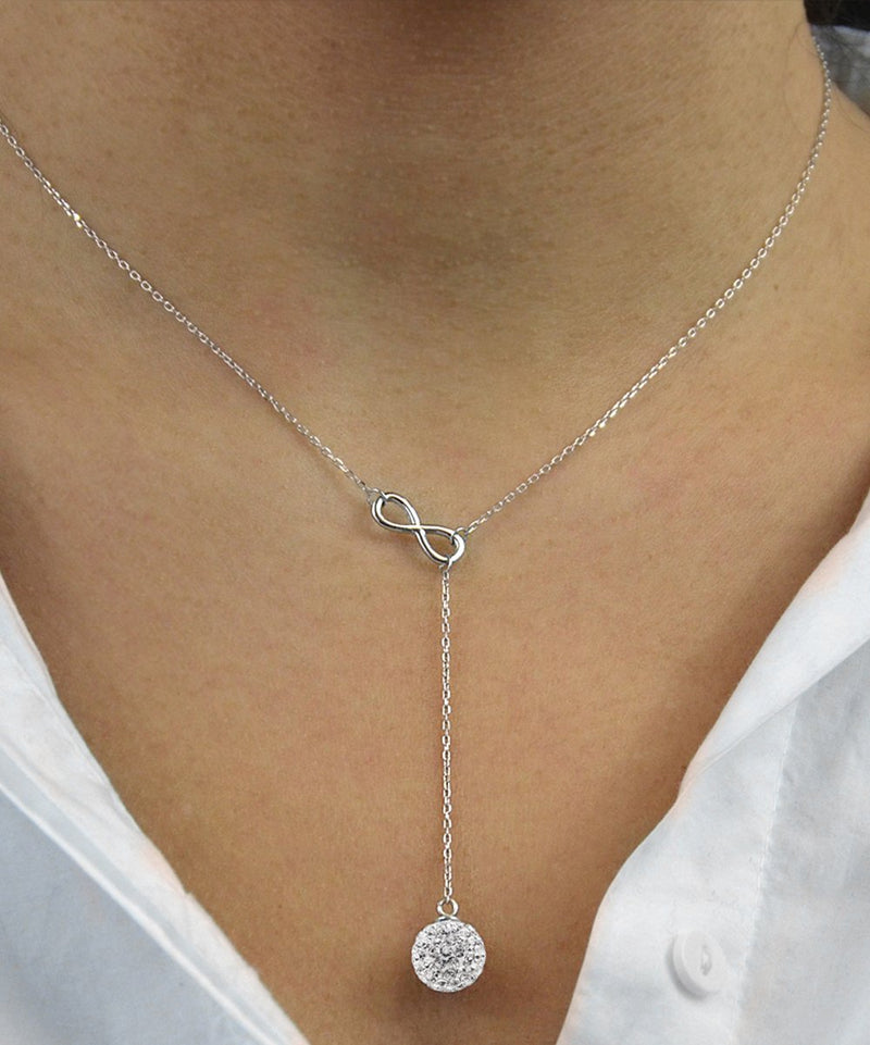 18K White Gold Lariat Ball Drop Necklace with crystals from Swarovski