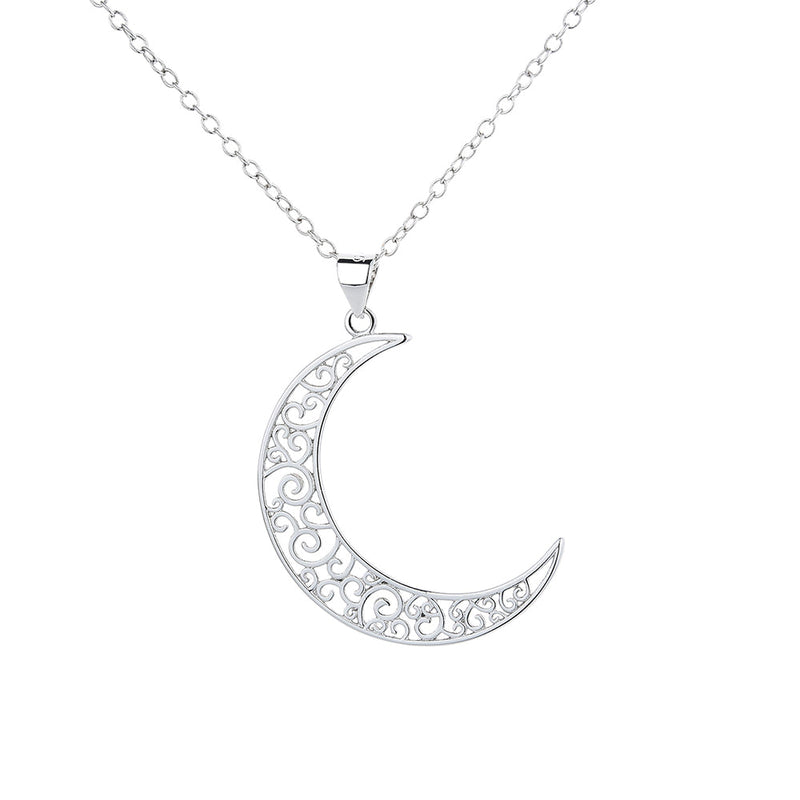 Sterling Silver Filigree Moon Pendant Necklace