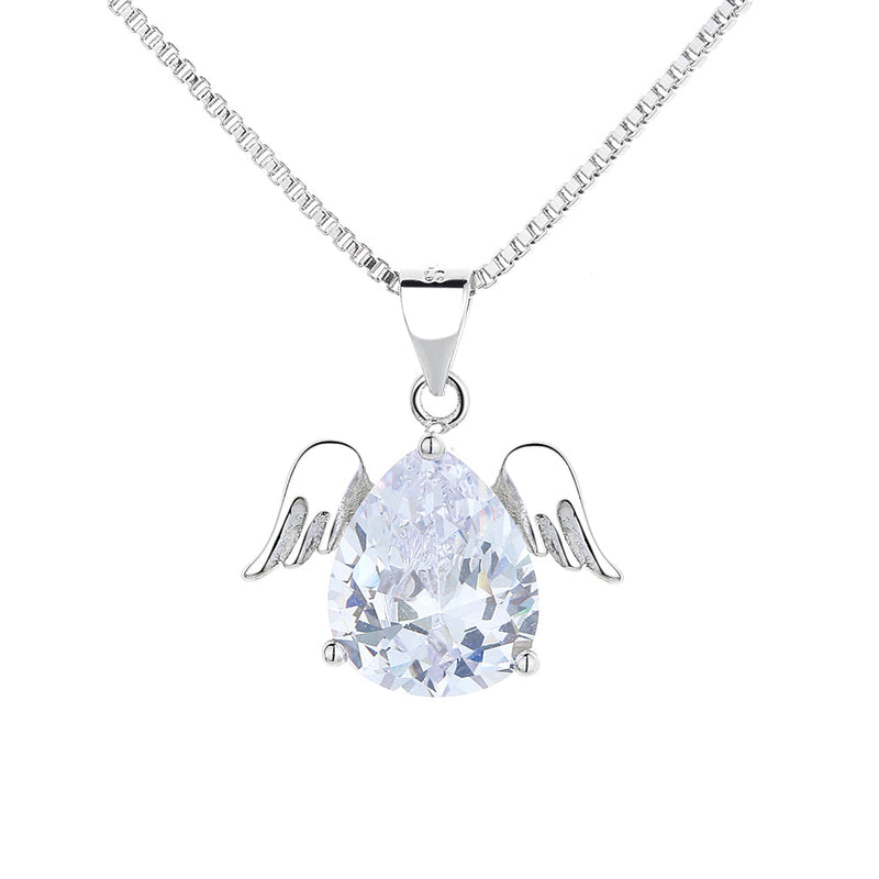 Sterling Silver Angel Wings Pendant Necklace with Swarovski crystals