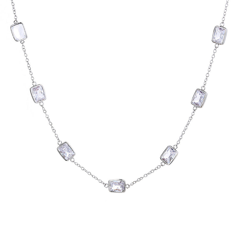 18K White Gold Radiant cut Crystal Necklace