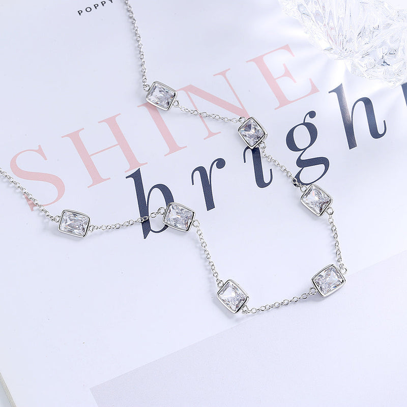 18K White Gold Radiant cut Crystal Necklace