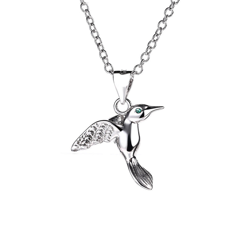 Sterling Silver Emerald Humming Bird Pendant Necklace