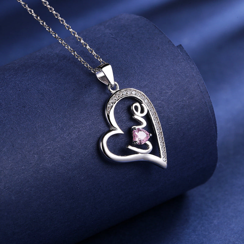 Sterling Silver Pink Sapphire Heart Love Pendant Necklace