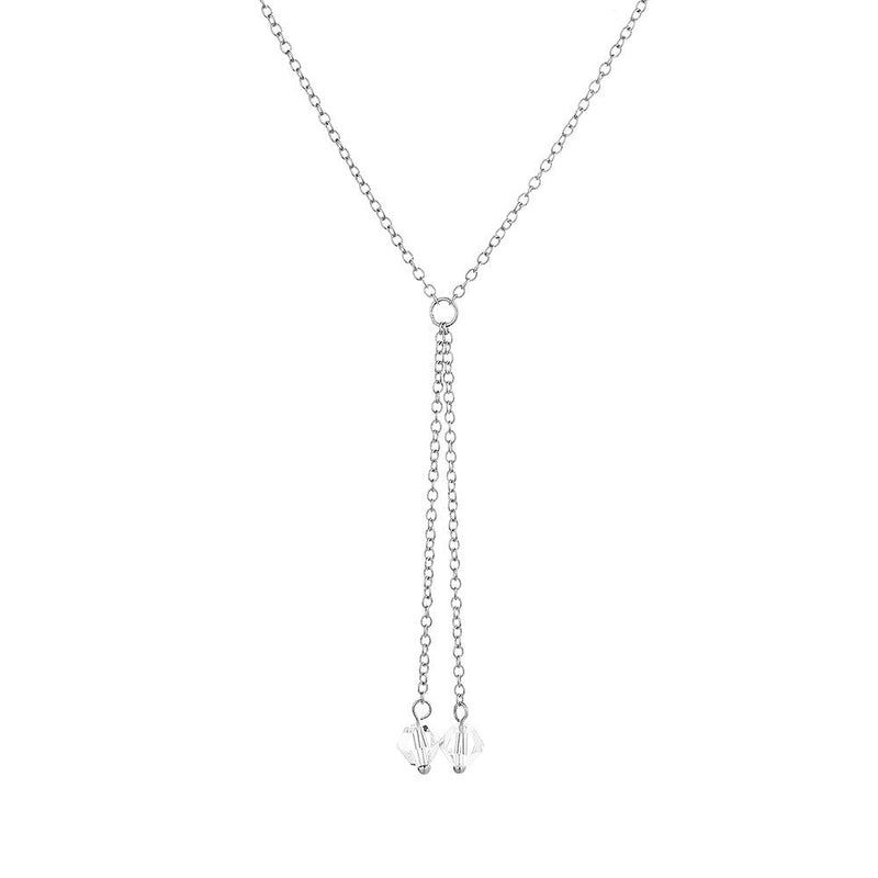 14K Gold and White Gold Double Strand Lariat Pendant Necklace with Crystals