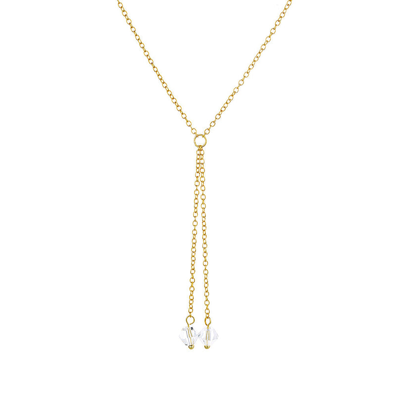 14K Gold and White Gold Double Strand Lariat Pendant Necklace with Crystals
