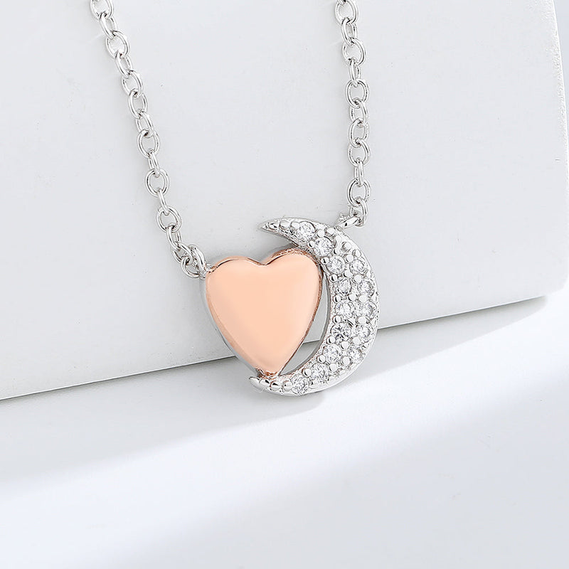 Two Tone and 18K Rose Gold Heart and Moon with Crystals