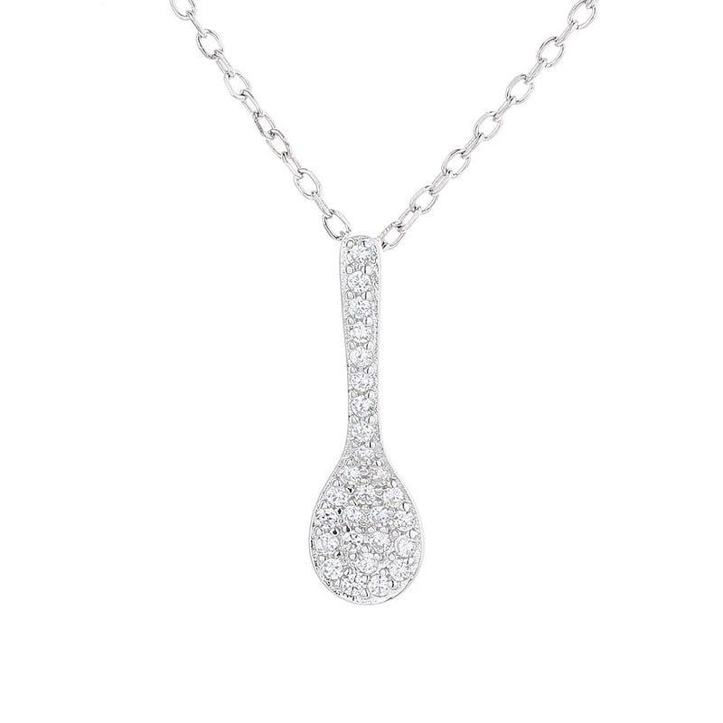 14k Golden and Sterling Silver Spoon Pendant Necklace with crystals