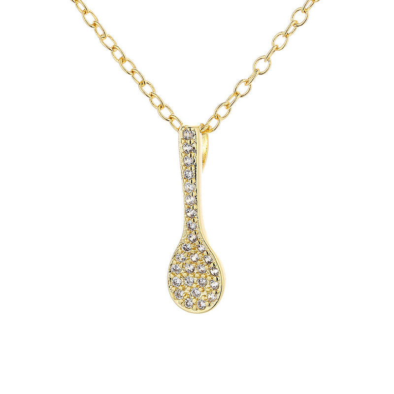 14k Golden and Sterling Silver Spoon Pendant Necklace with crystals