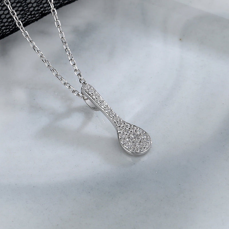 14k Golden and Sterling Silver Spoon Pendant Necklace with crystals