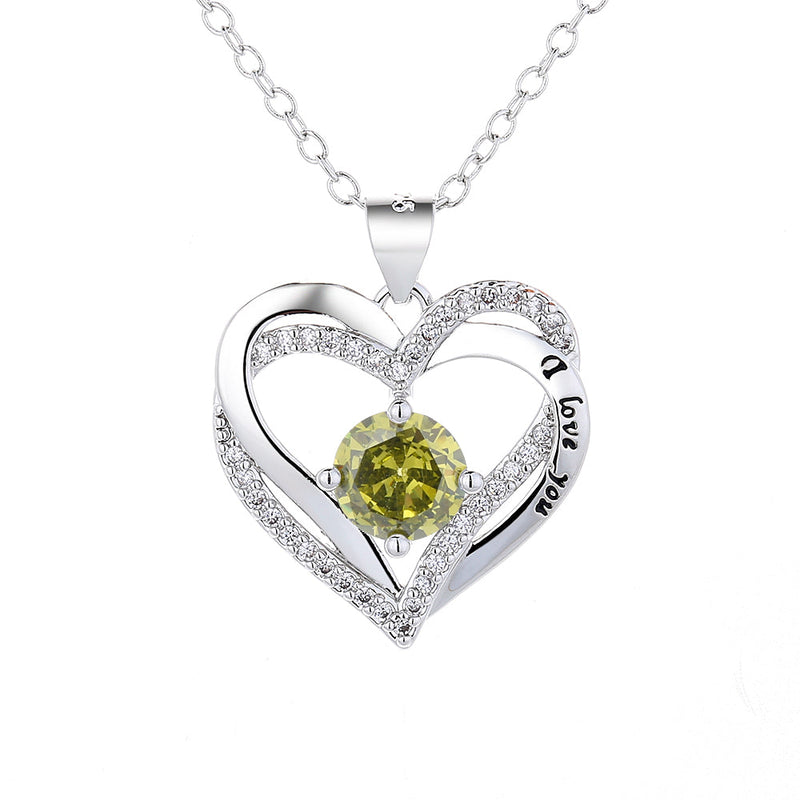 18K White Gold Birthstone "I Love you" Pendant Necklaces