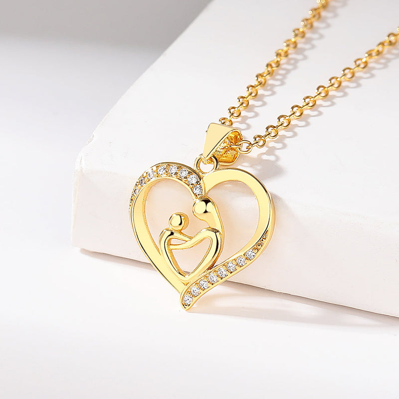 14K Gold	Motherhood pendant necklace with crystals (Mother's Day)