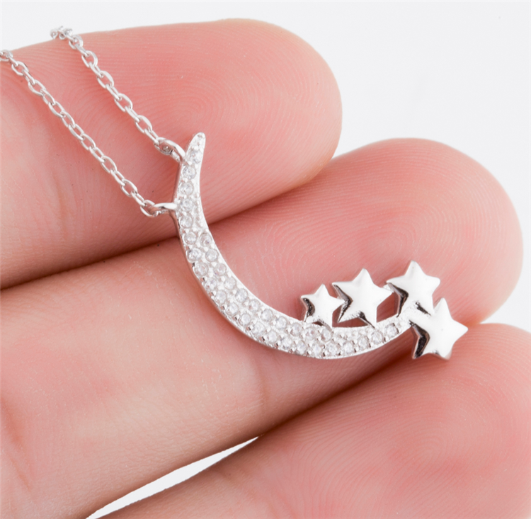 Sterling Silver Moon Necklace Genuine Crystal