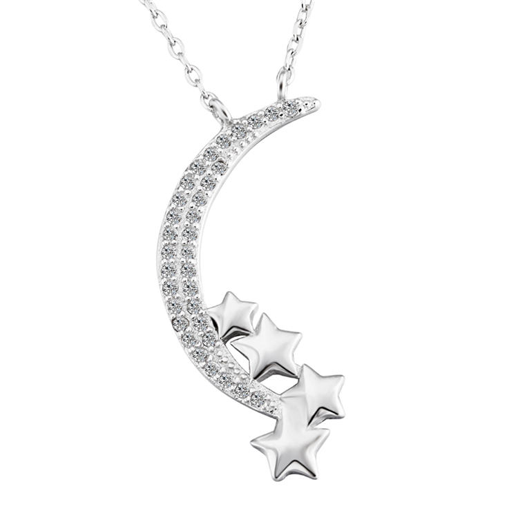 Sterling Silver Moon Necklace Genuine Crystal