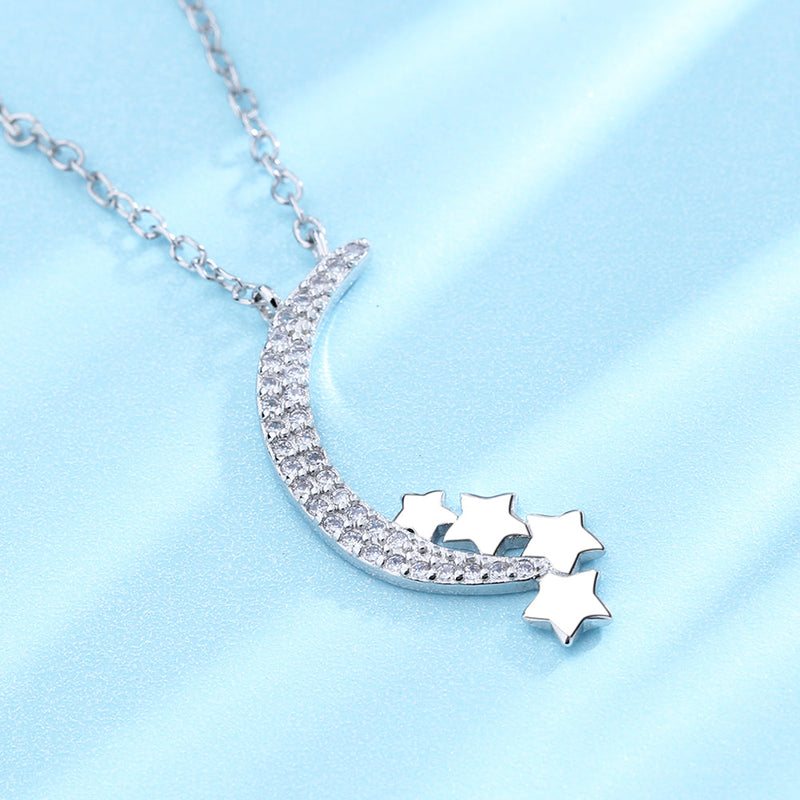 Sterling Silver Moon Necklace Genuine Crystal