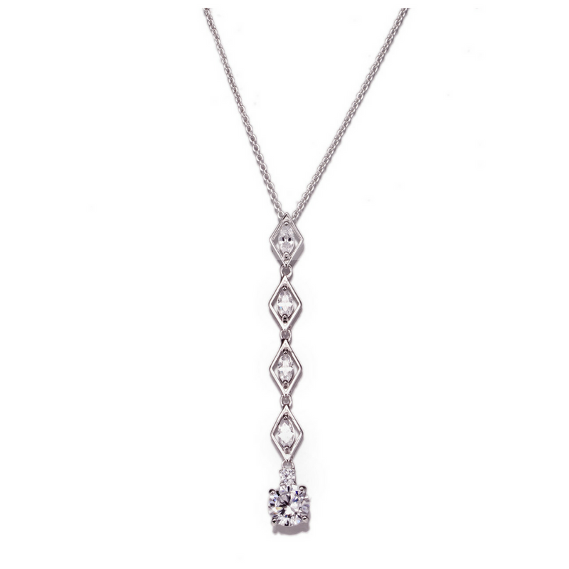 Sterling Silver 5 Stone Genuine Crystal Drop Pendant Necklace