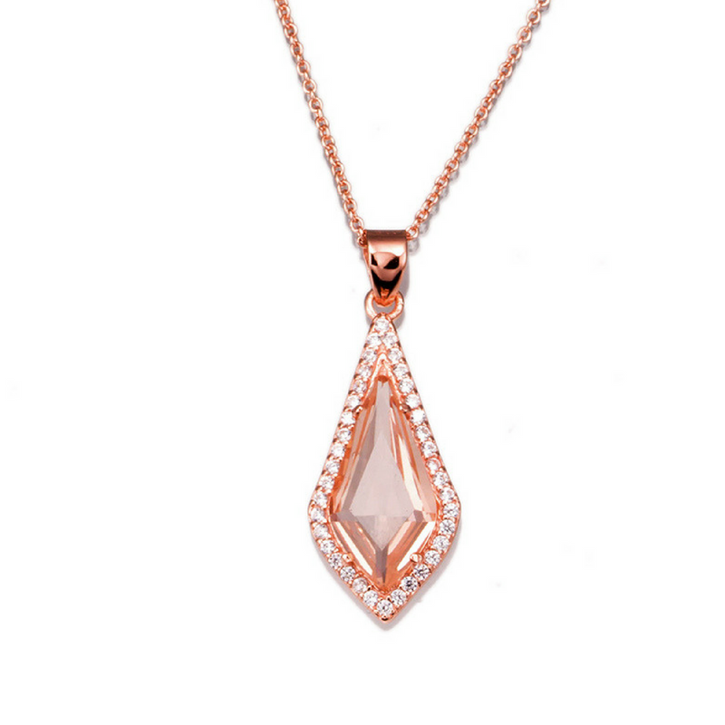 Rose Gold over Sterling Silver Morganite Drop Pendant Necklace
