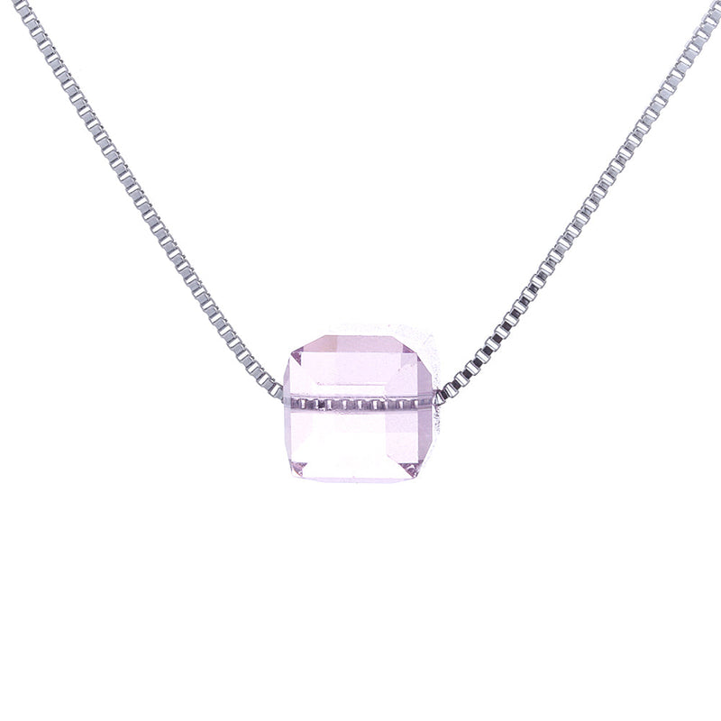 Sterling Silver Cube Pendant Necklace With Amethyst Gemstone