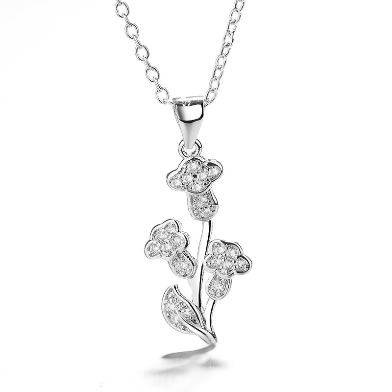 18k Rose And Sterling Silver Tulip Pendant Necklace with crystals