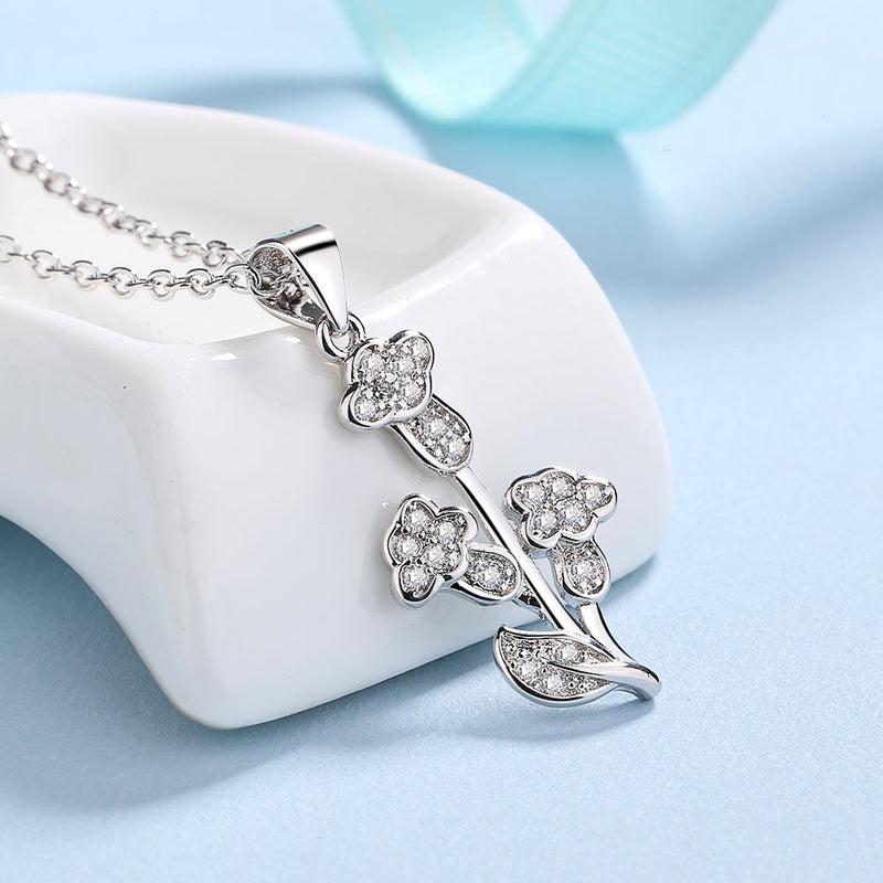 18k Rose And Sterling Silver Tulip Pendant Necklace with crystals