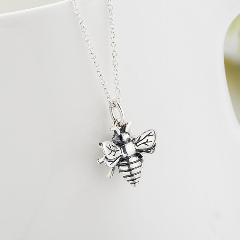 14K Gold Bee Pendant Necklace in Sterling Silver