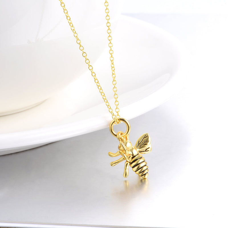 14K Gold Bee Pendant Necklace in Sterling Silver