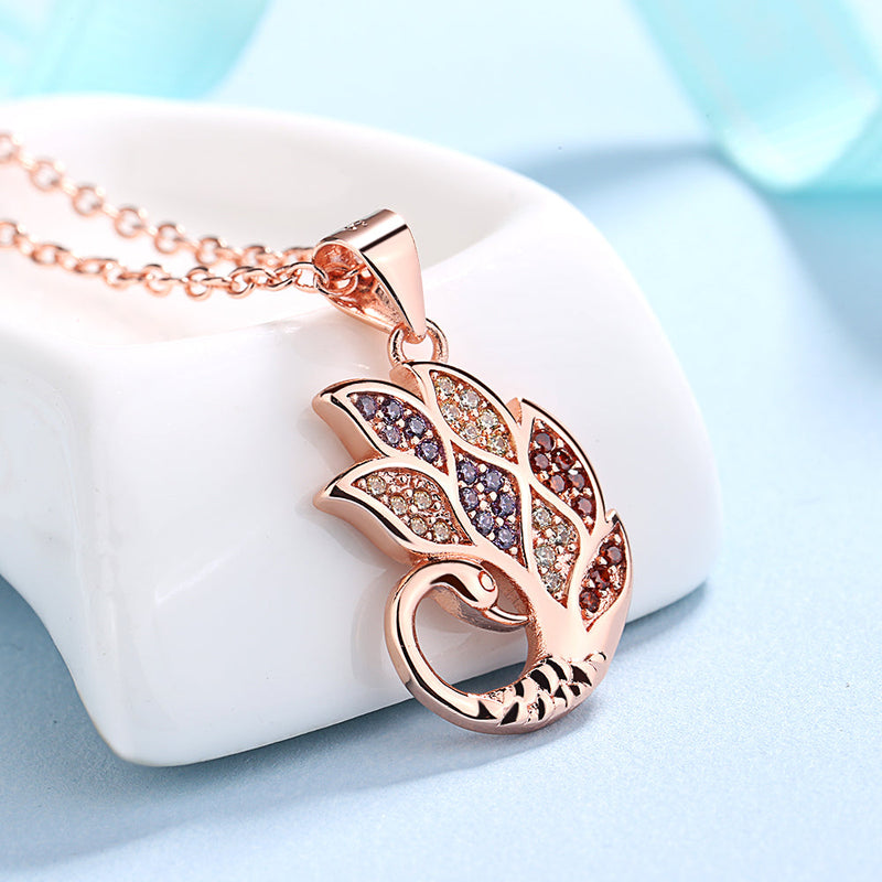 Sterling Silver Multi-Colored Genuine Crystal Swan Pendant Necklace