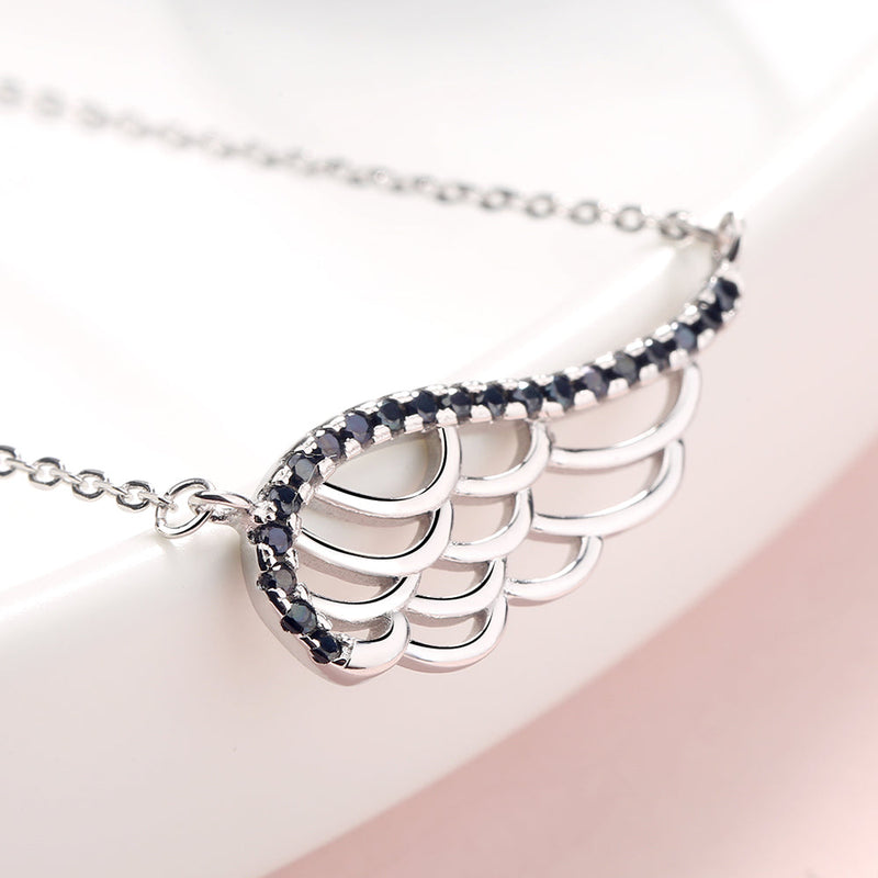 Sterling Silver Angel Wing Pendant with Crystals