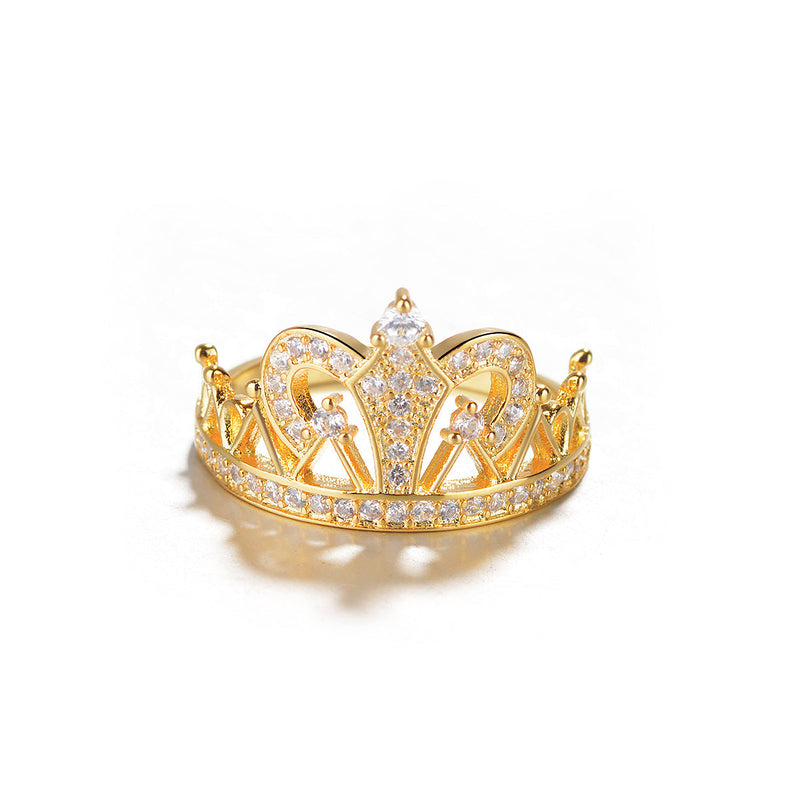 18K Gold over Sterling Silver Crystal Crown Royalty Ring