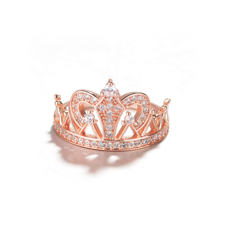 18K Rose Gold over Sterling Silver Crystal Crown Royalty Ring