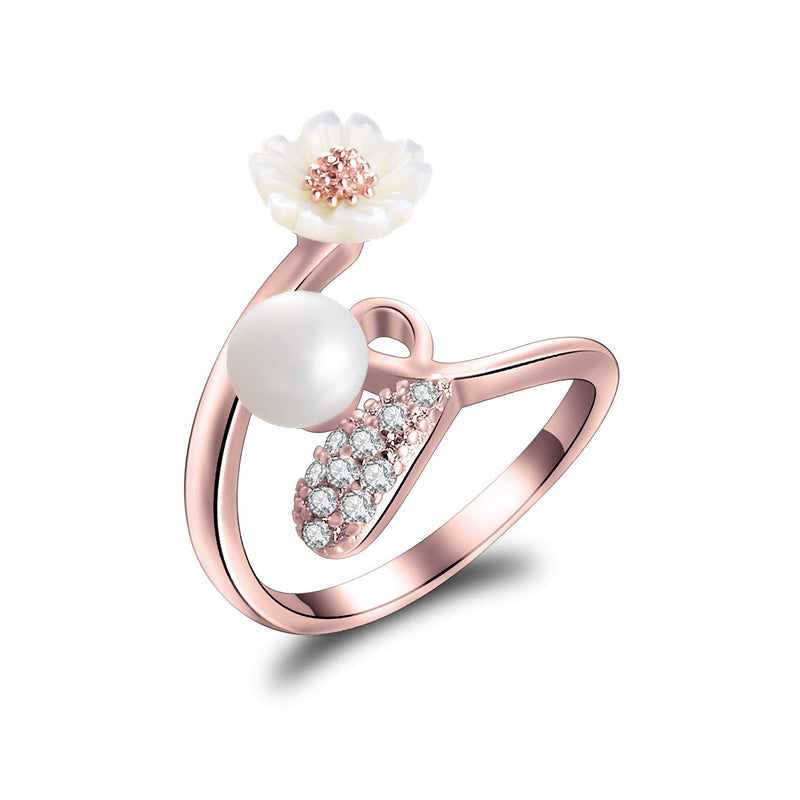 Cultured Pearl Adjustable 18K White Gold Ring