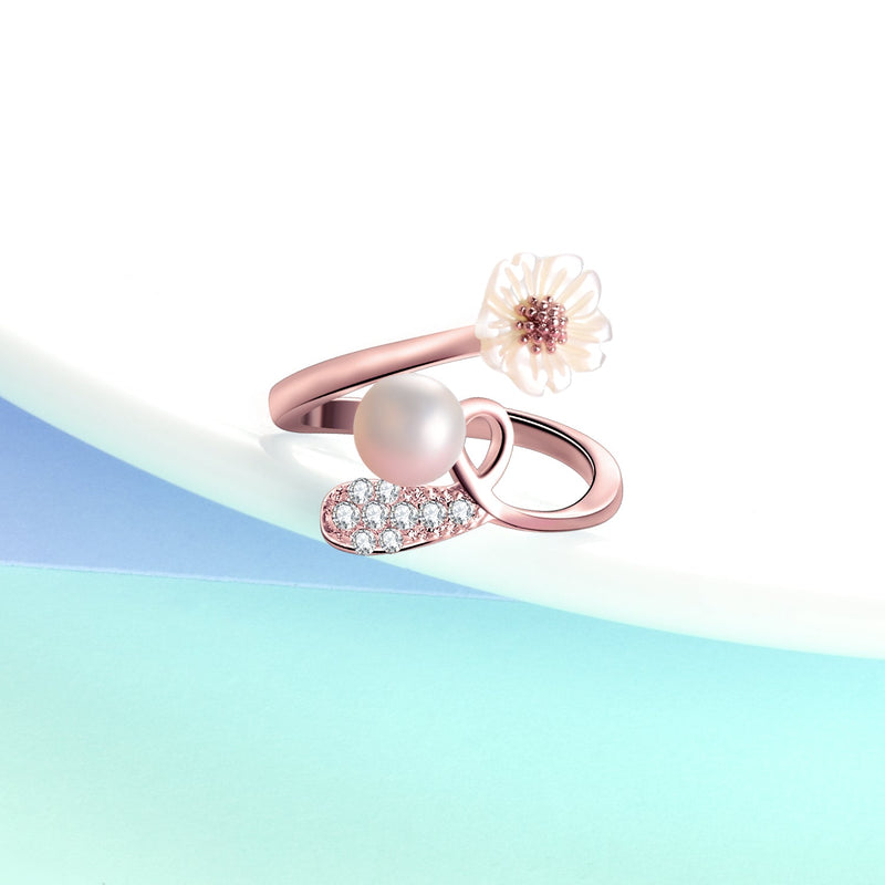 Cultured Pearl Adjustable 18K White Gold Ring