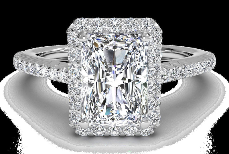 Halo Engagement Ring with Simulated Diamond in 18K White Gold