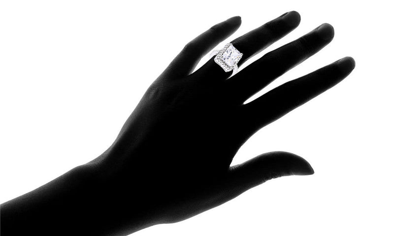 Halo Engagement Ring with Simulated Diamond in 18K White Gold