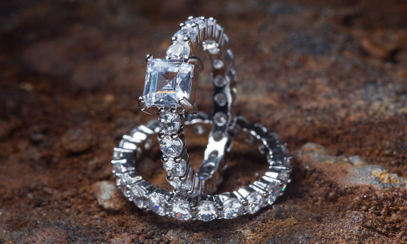 Crystal Engagement Ring and Eternity Band Set