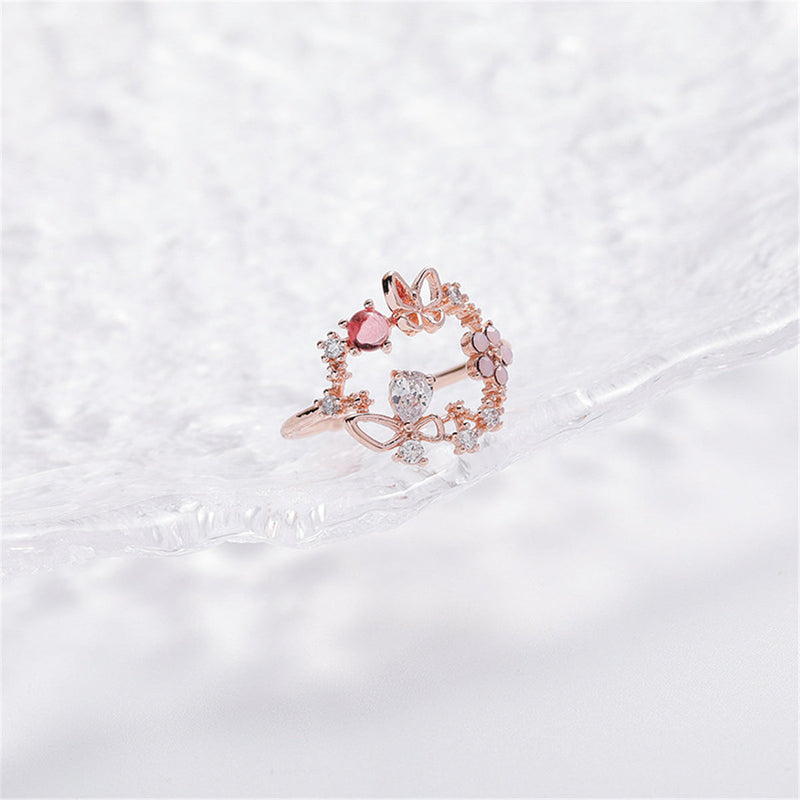 14K Yellow or Rose Gold Adjustable Ring with Crystals