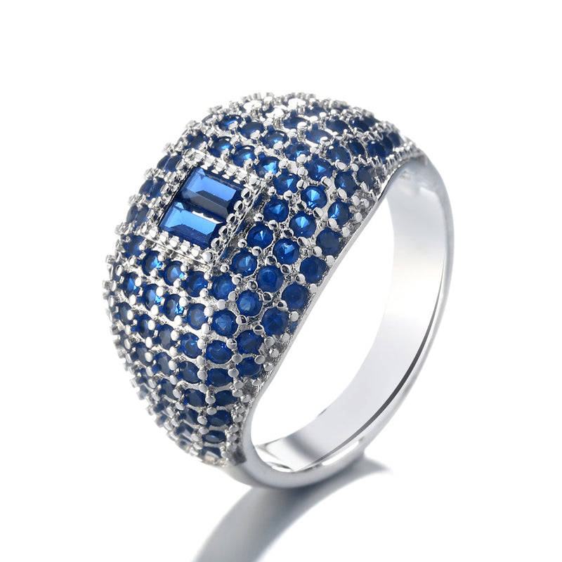 Sterling Silver Pave Crystal Rings With Clear Or Blue Sapphire Stones