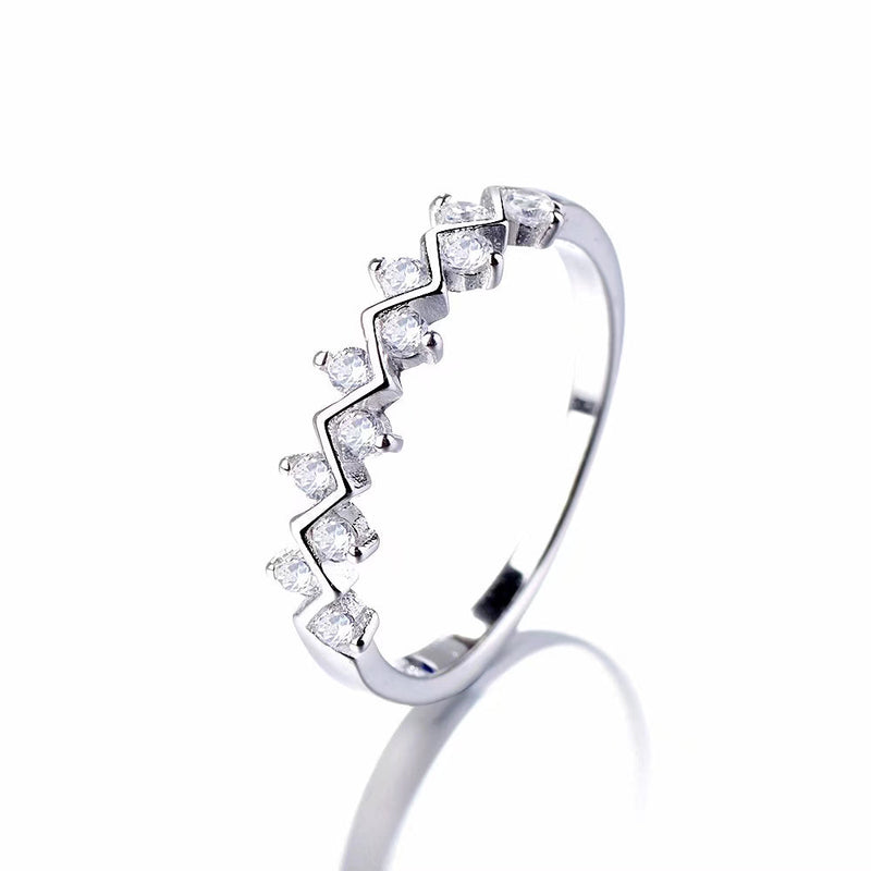 Sterling Silver Two Row Zig Zag Ring with Crystals