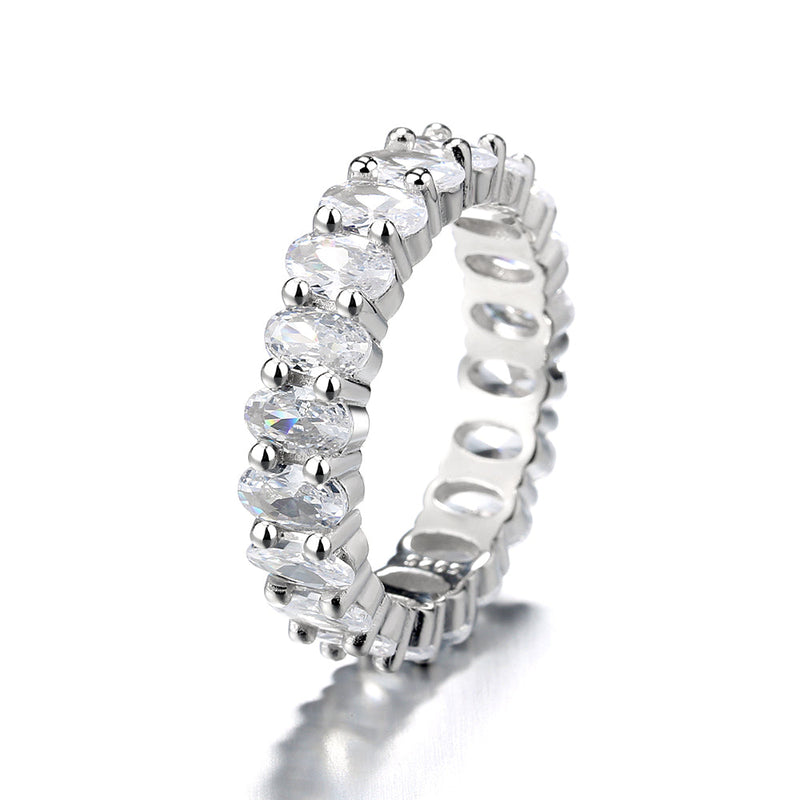 14K White Gold Plated Oval Cut Eternity Ring with  Crystals