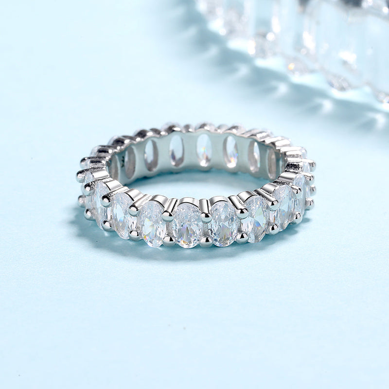 14K White Gold Plated Oval Cut Eternity Ring with  Crystals