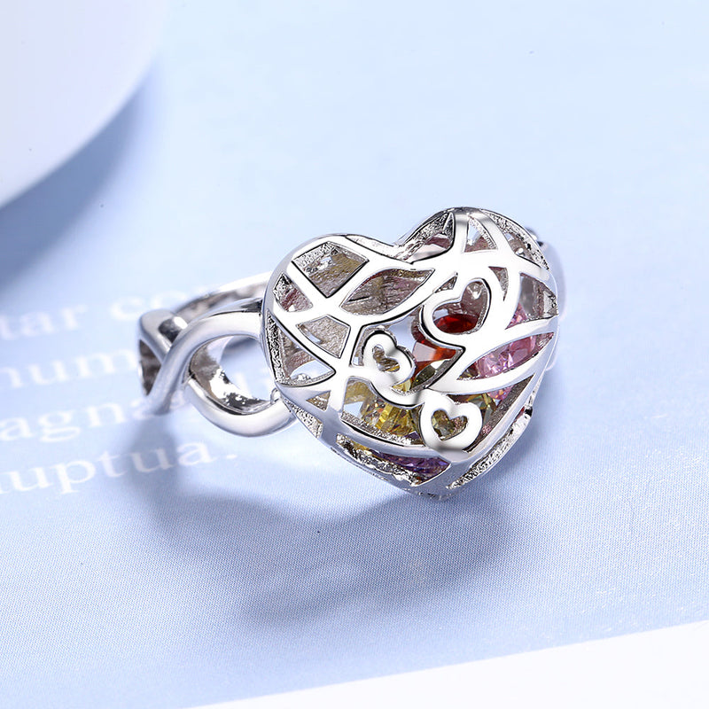 Sterling Silver Caged Floating Heart Ring Made with Swarovski Crystal