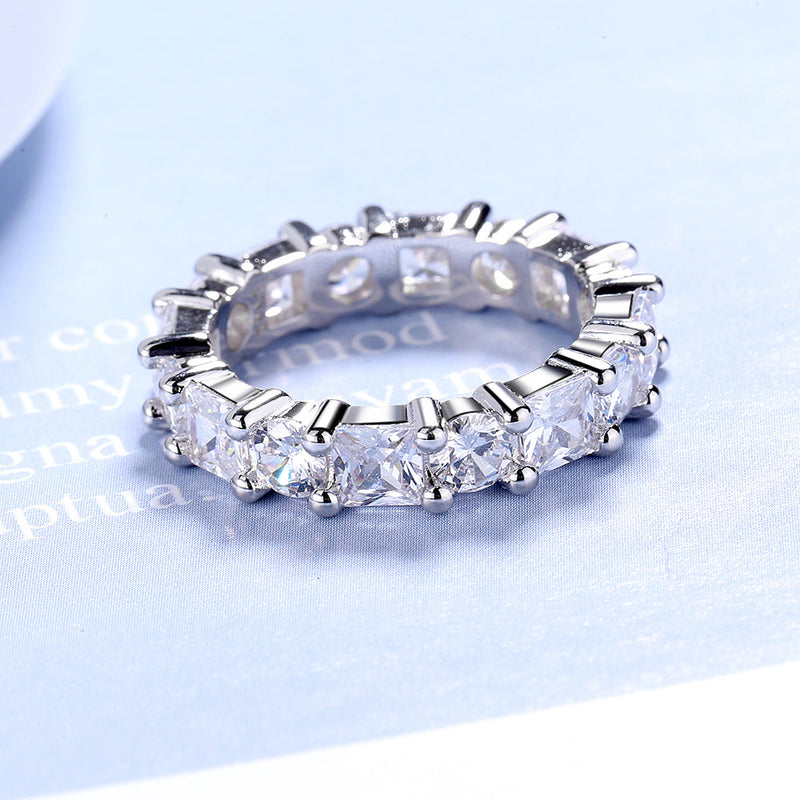14K White Gold Brilliant & Princess Cut Eternity Ring with Simulated Diamonds