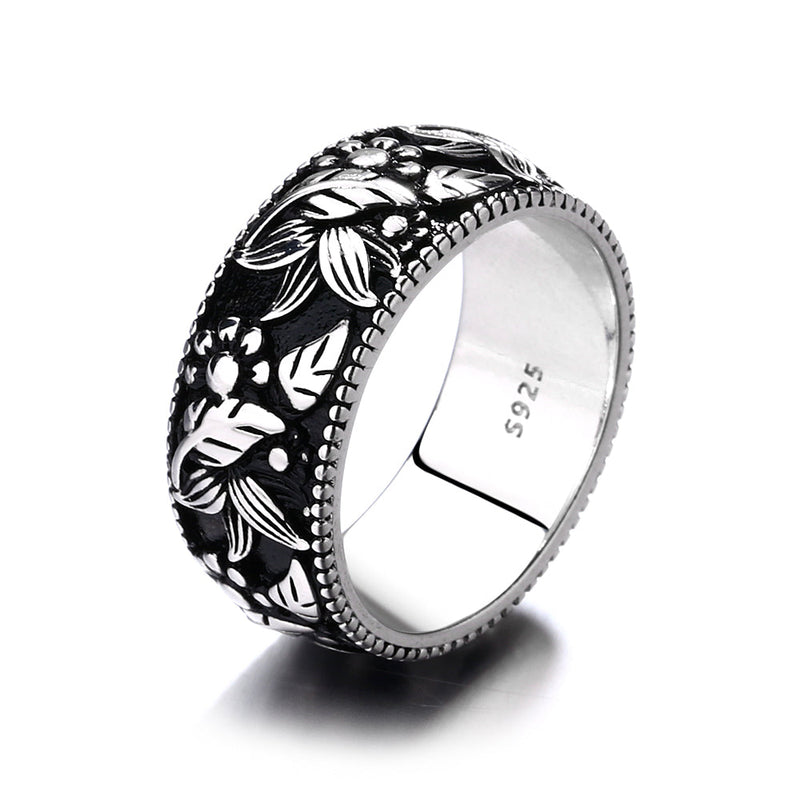 Sterling Silver Oxidized Flower Band