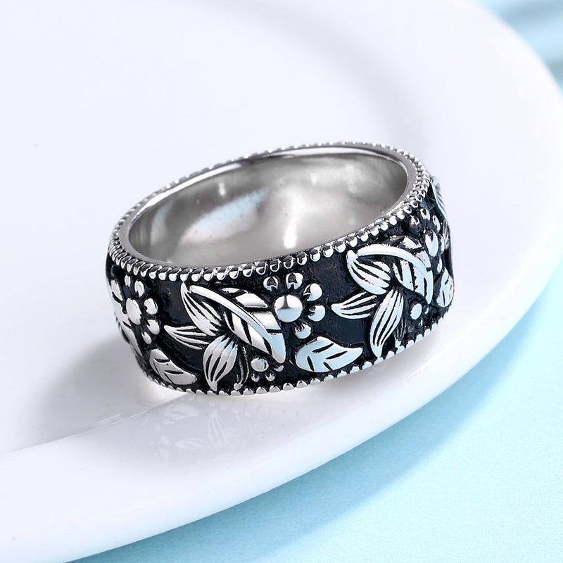 Sterling Silver Oxidized Flower Band