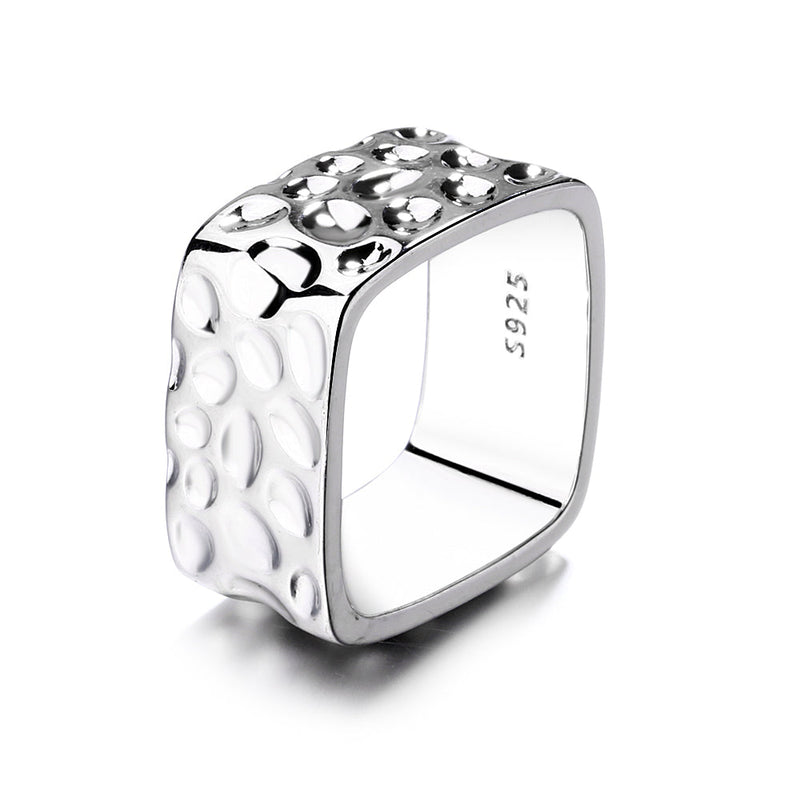 Sterling Silver Square High Polish or Square Hammered Ring