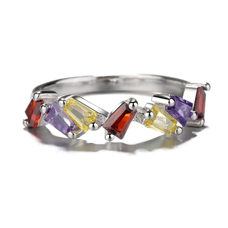Sterling Silver Slanted Baguette Ring with crystals from Swarovski