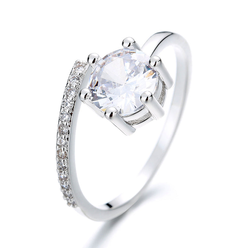 Sterling Silver Overlap Adjustable Ring with Simulated Diamond