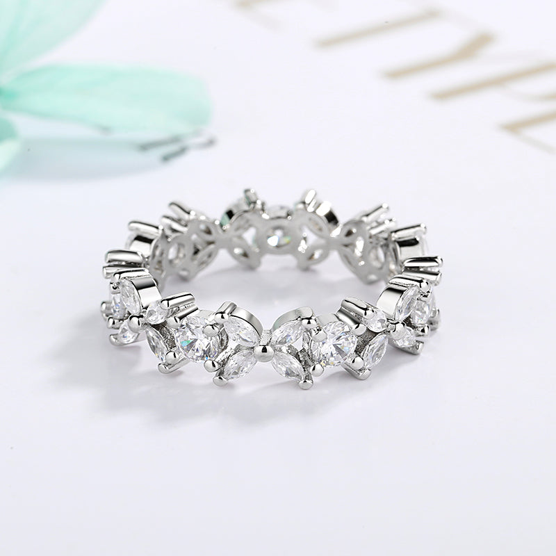 14K White Gold Flower Eternity Ring with Crystals