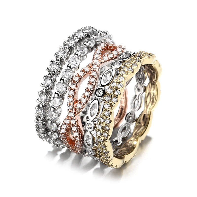 14K Gold Five-Piece Stack Pavé Band Set with Crystals