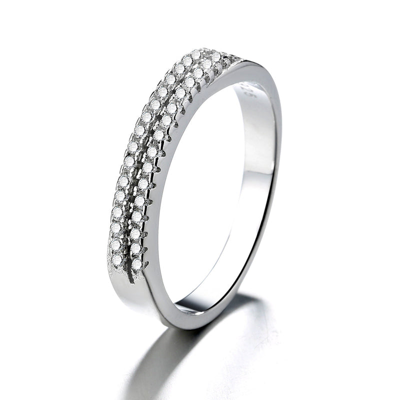 Sterling Silver Two-Row Band With Crystals