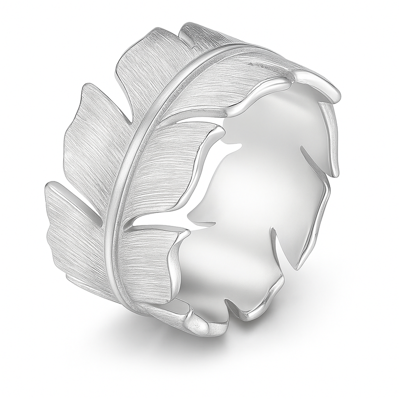 Amy and Annette 14K White Gold Detailed Leaf Ring